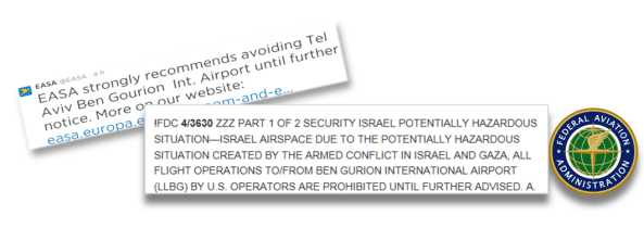 Prohibición y recomendación de vuelos a Tel Aviv